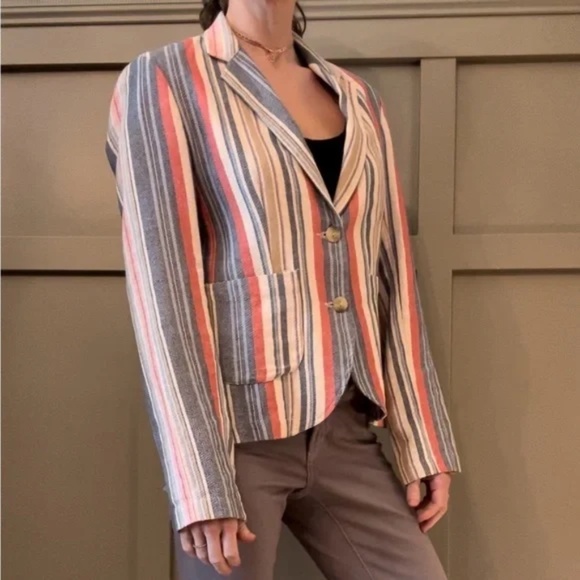 Anthropologie Porridge Multicolor Striped Cotton Blazer Jacket Size Medium - Picture 2 of 12